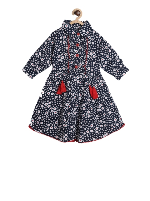 

Bella Moda Girls Navy Blue & White Printed Fit and Flare Dress
