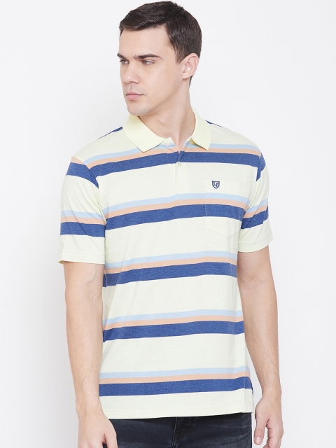 

NEVA Men Yellow & Blue Striped Polo Collar T-shirt