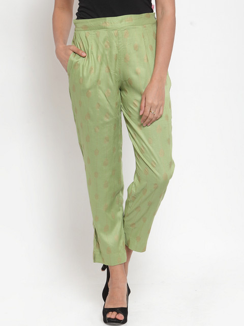 

Indibelle Women Green Regular Fit Printed Cigarette Trousers