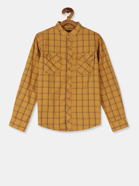 

Cherokee Boys Mustard Yellow & Black Regular Fit Checked Casual Shirt