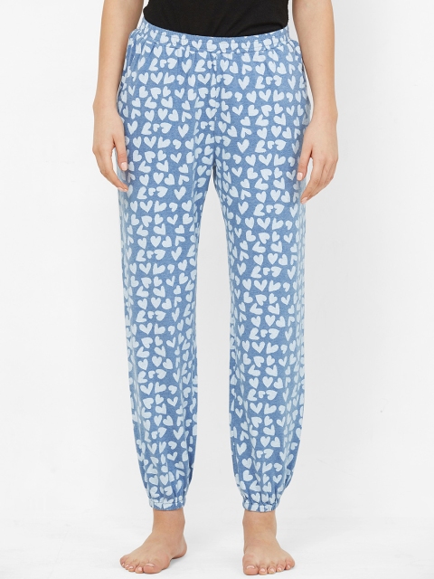 

Mystere Paris Women Blue & White Relaxed Fit Printed Joggers
