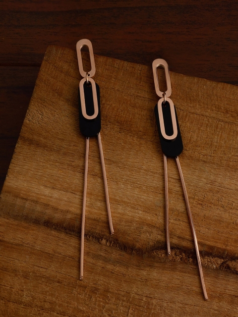 

E2O Gold-Plated Rose Gold & Black Contemporary Drop Earrings