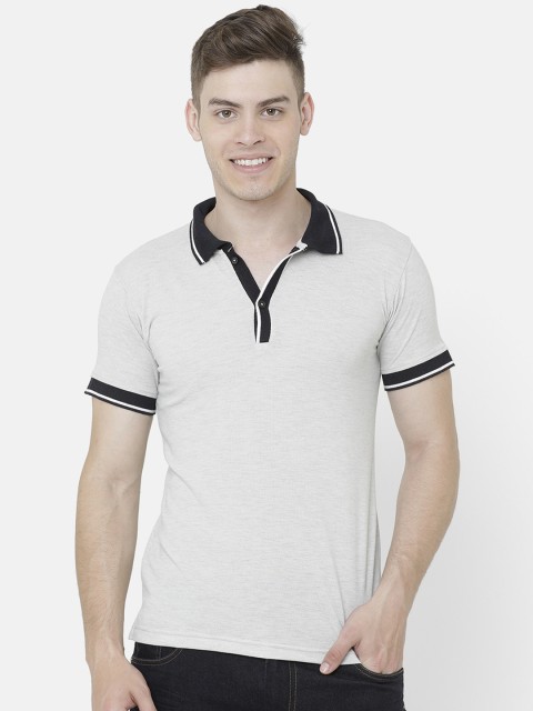 

ELEGANCE Men Grey Solid Polo Collar T-shirt