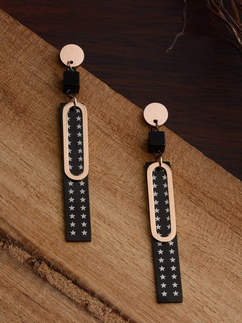

E2O Gold-Plated Black & Rose Gold Contemporary Drop Earrings