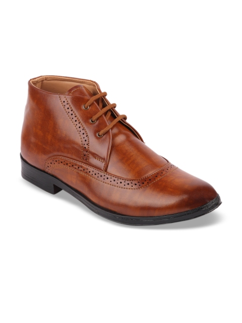 

FAUSTO Men Tan Brown Solid Chukka Formal Lace-up Boots