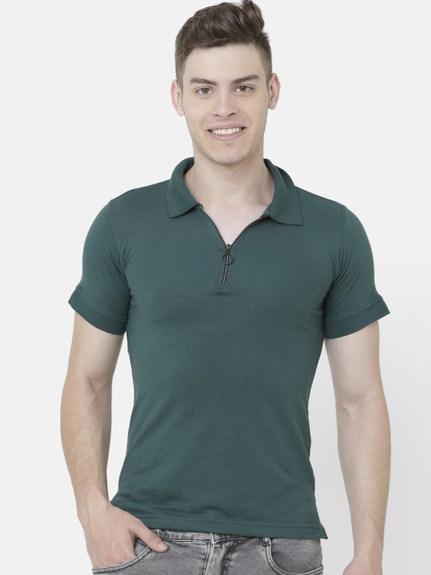 

ELEGANCE Men Teal Green Solid Polo Collar T-shirt