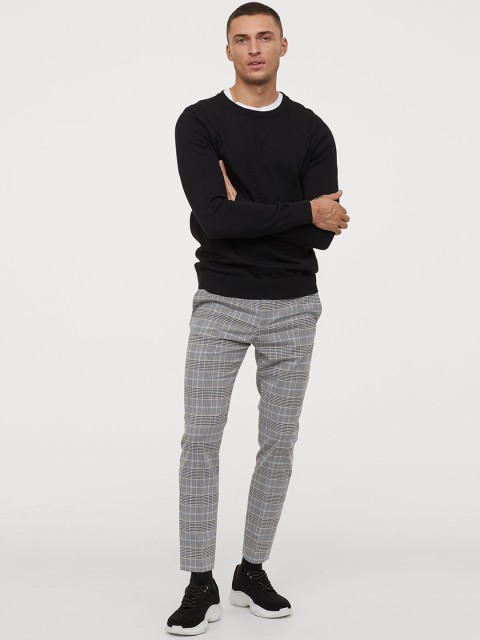 

H&M Men Grey & Black Suit Trousers Skinny Fit