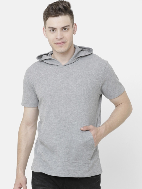 

ELEGANCE Men Grey Solid Hood T-shirt