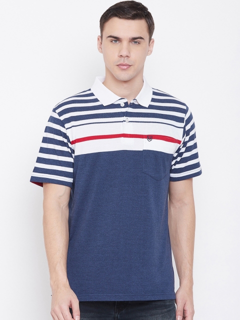 

NEVA Men Blue Striped Polo Collar T-shirt