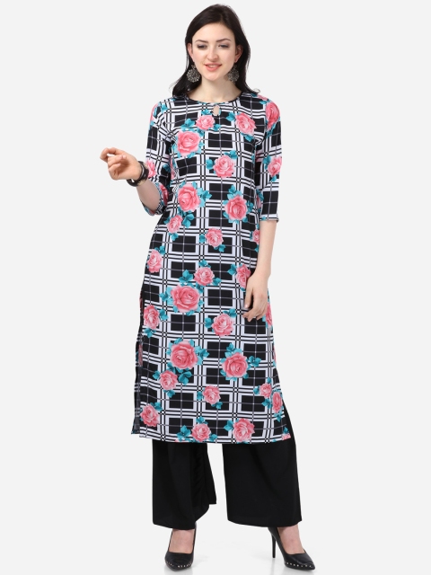 

Florence Women Black & White Floral Printed Straight Kurta