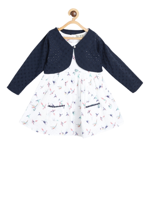 

Bella Moda Girls Navy Blue Printed Fit and Flare Dress with Shrug