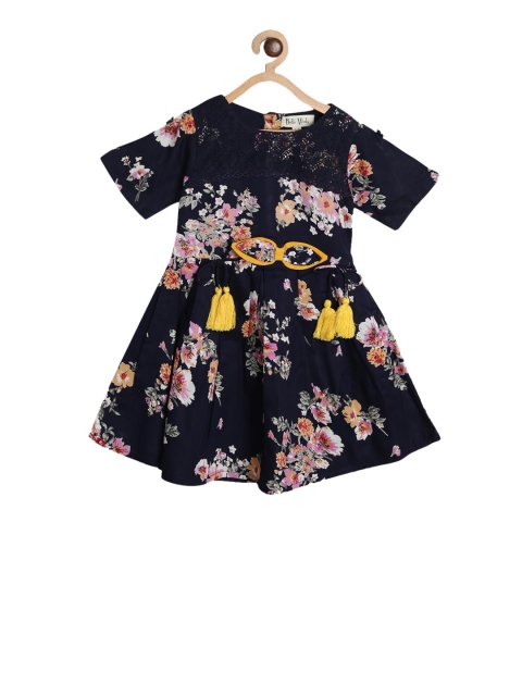 

Bella Moda Girls Navy Blue Printed Fit and Flare Dress