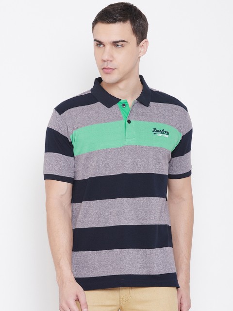 

NEVA Men Navy Blue & Grey Striped Polo Collar T-shirt