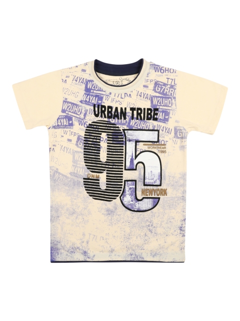 

Lil Tomatoes Boys Cream-Coloured Printed Round Neck T-shirt
