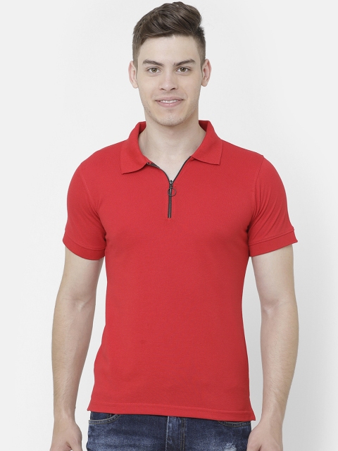 

ELEGANCE Men Red Solid Polo Collar T-shirt