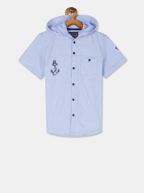 

Cherokee Boys Blue & White Regular Fit Striped Casual Shirt