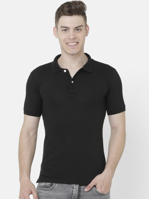 

ELEGANCE Men Black Solid Polo Collar T-shirt