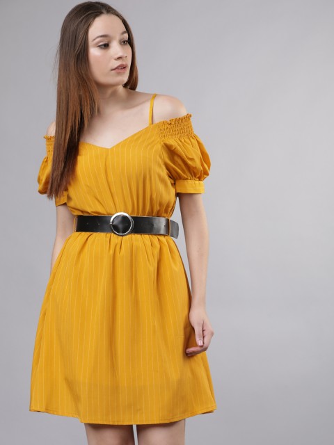 

Tokyo Talkies Women Mustard Yellow Solid Fit and Flare Dress