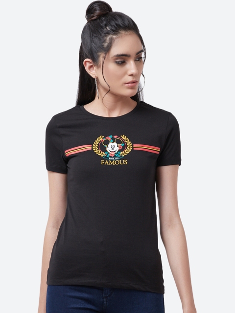

Free Authority Women Black Mickey Mouse Printed Round Neck T-Shirt