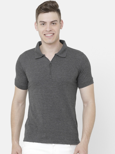 

ELEGANCE Men Grey Solid Polo Collar T-shirt