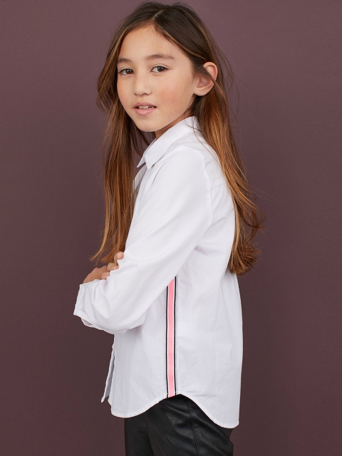 

H&M Girls White & Pink Cotton Shirt with Trims