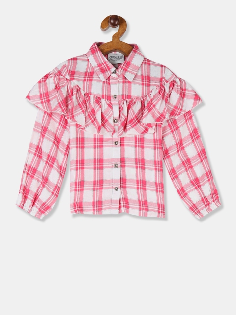 Cherokee Girls Pink & White Regular Fit Checked Casual Shirt