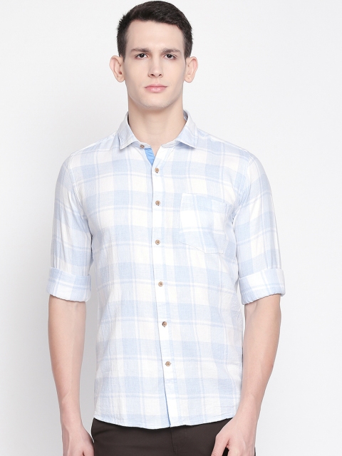 

Solemio Men White & Blue Regular Fit Checked Casual Shirt
