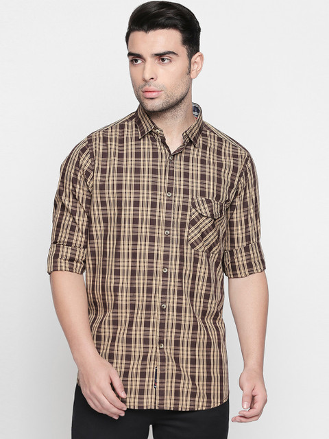 

Solemio Men Brown & Beige Regular Fit Checked Casual Shirt
