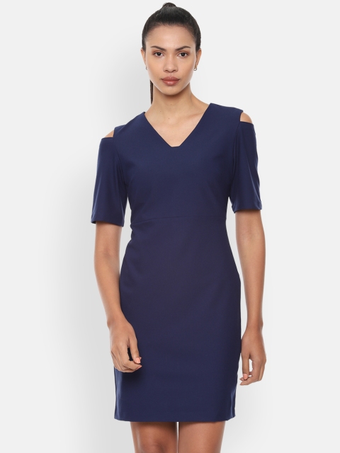 

Van Heusen Woman Navy Blue Solid Sheath Dress