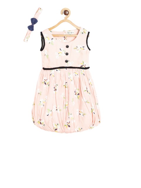 

Bella Moda Infant Peach-Coloured & Black Printed Fit and Flare Dress