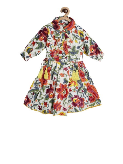 

Bella Moda Girls White & Orange Printed Shirt Dress