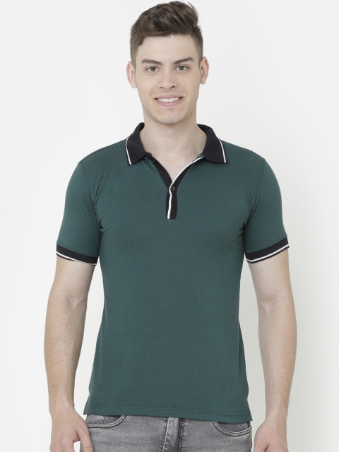 

ELEGANCE Men Green Solid Polo Collar T-shirt