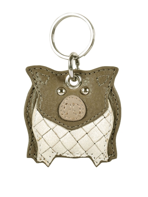 

Eske Unisex Off-White & Olive Green Woven Design Ted Leather Key Chain