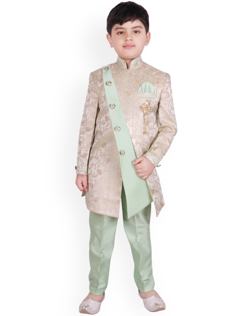 

SG YUVRAJ Boys Green & Beige Printed Sherwani Set