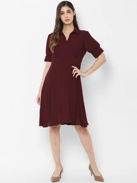 

Allen Solly Woman Burgundy Solid A-Line Dress