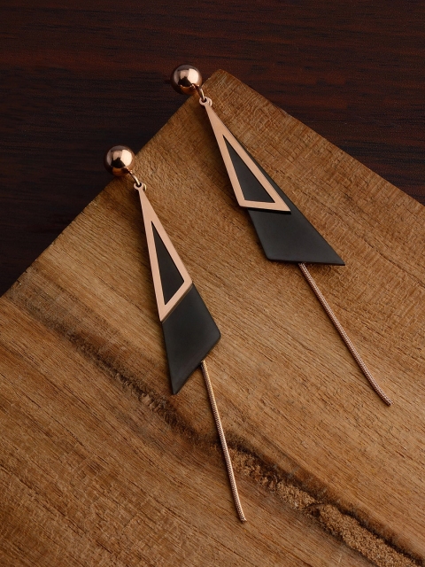 

E2O Gold-Plated Black & Rose Gold Contemporary Drop Earrings