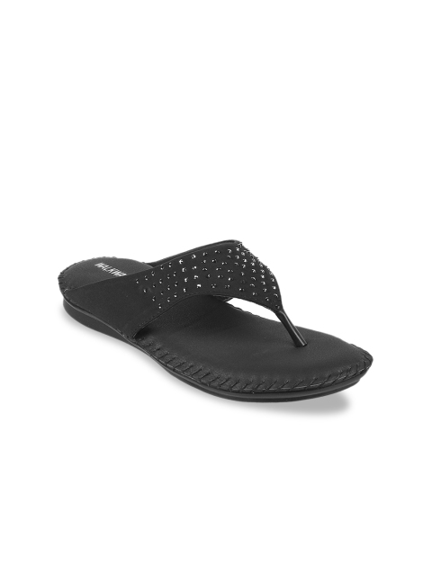 

WALKWAY Women Black Embellished Open Toe Flats