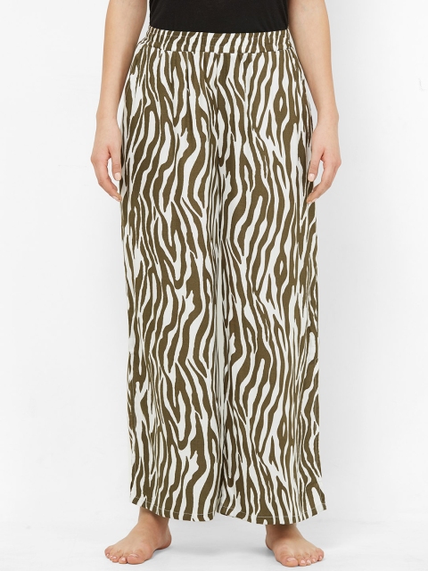 

Mystere Paris Women Olive Green & White Relaxed Fit Zebra Printed Lounge Pants