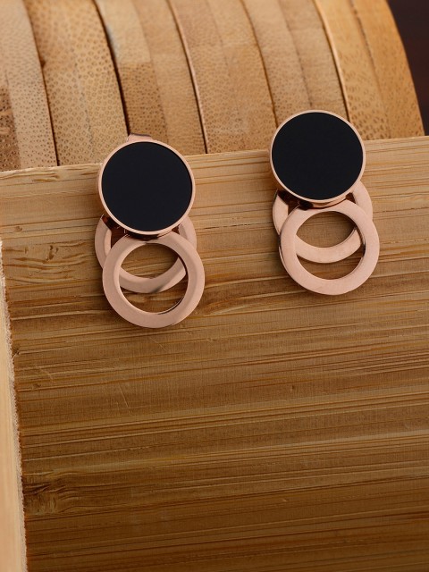 

E2O Rose Gold & Black Gold-Plated Circular Studs