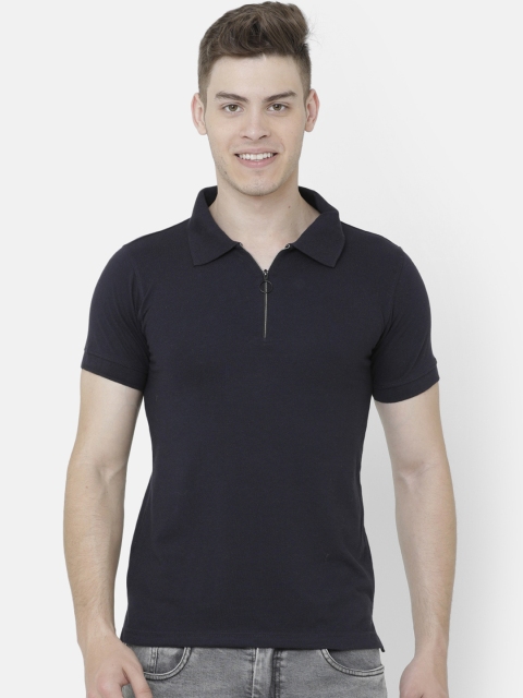 

ELEGANCE Men Blue Solid Polo Collar T-shirt