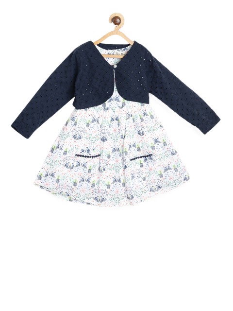 

Bella Moda Girls Blue Printed Fit and Flare Dress With Jacket