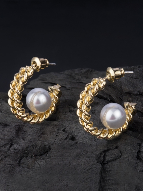 

E2O Gold Plated White Crescent Shaped Half Hoop Earrings