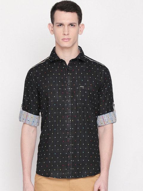 

Solemio Men Black Regular Fit Printed Casual Shirt