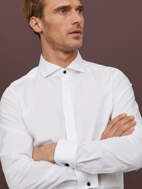

H&M Men White Solid Dress Shirt Slim Fit
