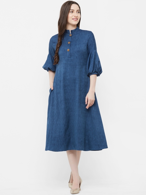 

INDE by MISH Women Navy Blue Self Design A-Line Dress