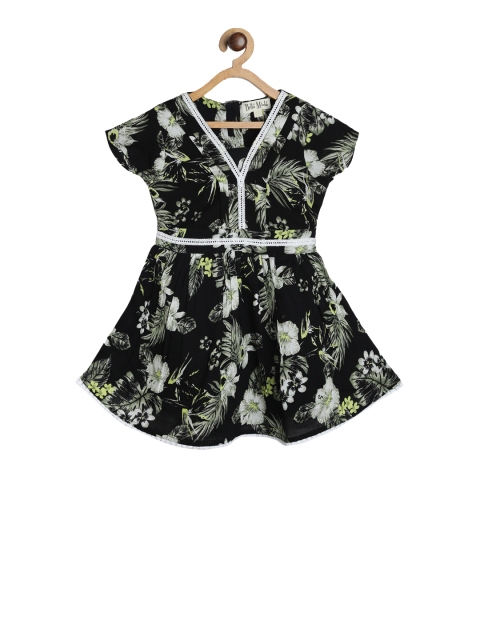 

Bella Moda Girls Black & Green Printed Fit and Flare Dress