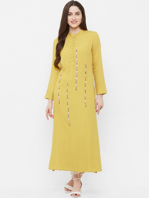 

INDE by MISH Women Yellow Embellished A-Line Kurta