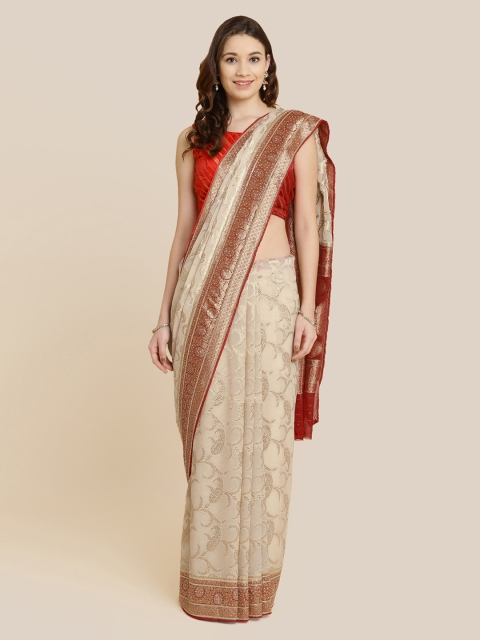 

Koskii Beige & Maroon Poly Georgette Woven Design Saree