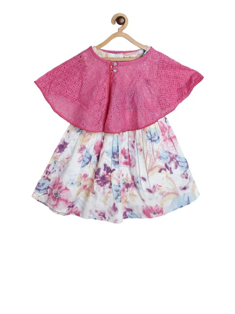 

Bella Moda Girls Pink Printed Fit and Flare Dress with Shrug