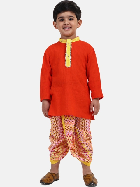 

BownBee Boys Red & Yellow Yoke Design Kurta with Dhoti Pants